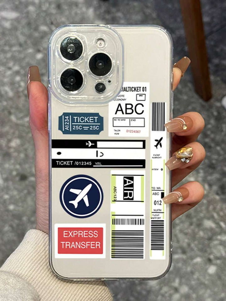 Fashionable Clear Boarding Pass Print Phone Case – Shockproof, Compatible with iPhone 11–16 Series