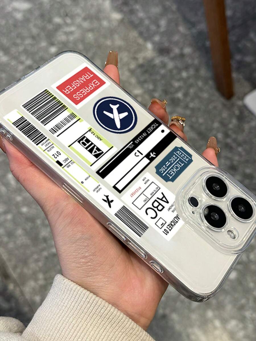 Fashionable Clear Boarding Pass Print Phone Case – Shockproof, Compatible with iPhone 11–16 Series