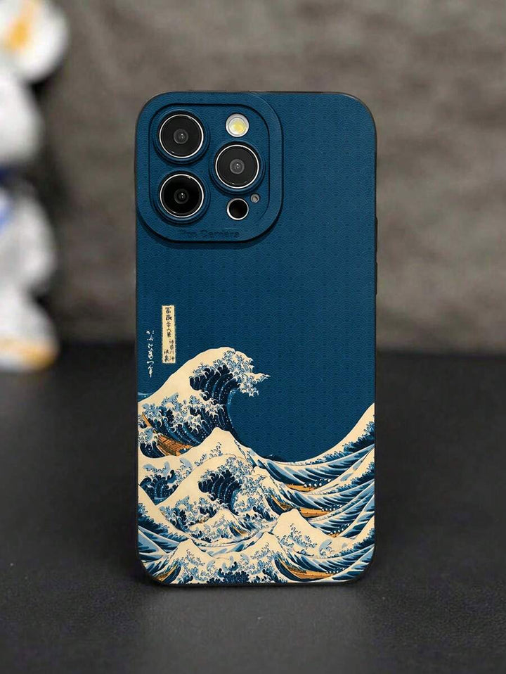 Blue Wave Painted Shockproof Case – Minimalist Style, Compatible with iPhone 7–16 Series, Samsung, Xiaomi