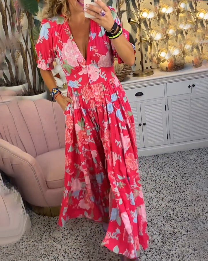 Fashion Canberra | Lila Floral Print V-neck Pocket Dress