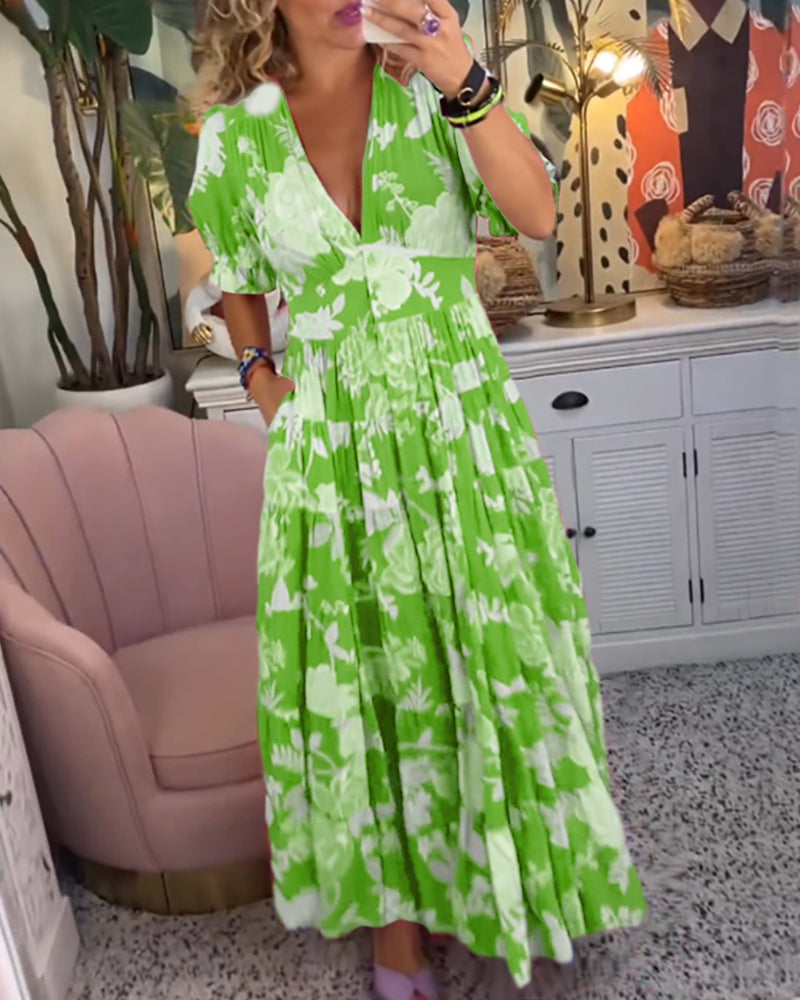 Fashion Canberra | Lila Floral Print V-neck Pocket Dress