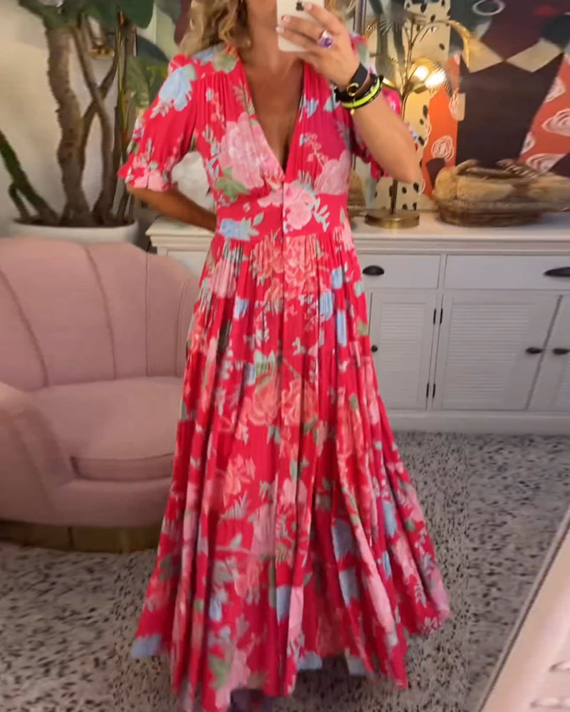 Fashion Canberra | Lila Floral Print V-neck Pocket Dress