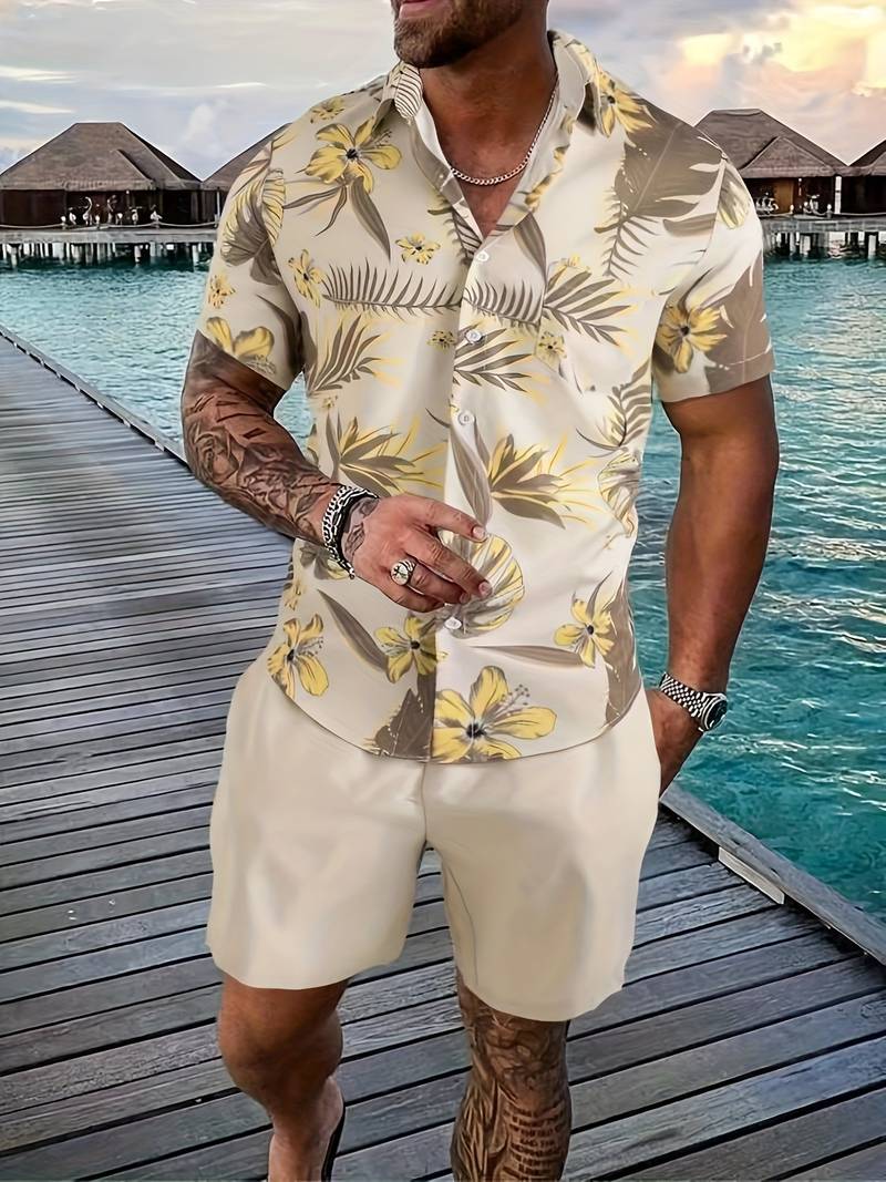 Fashion Canberra I Enrico Trendy Floral Print 2-Piece Polo Shirt Set