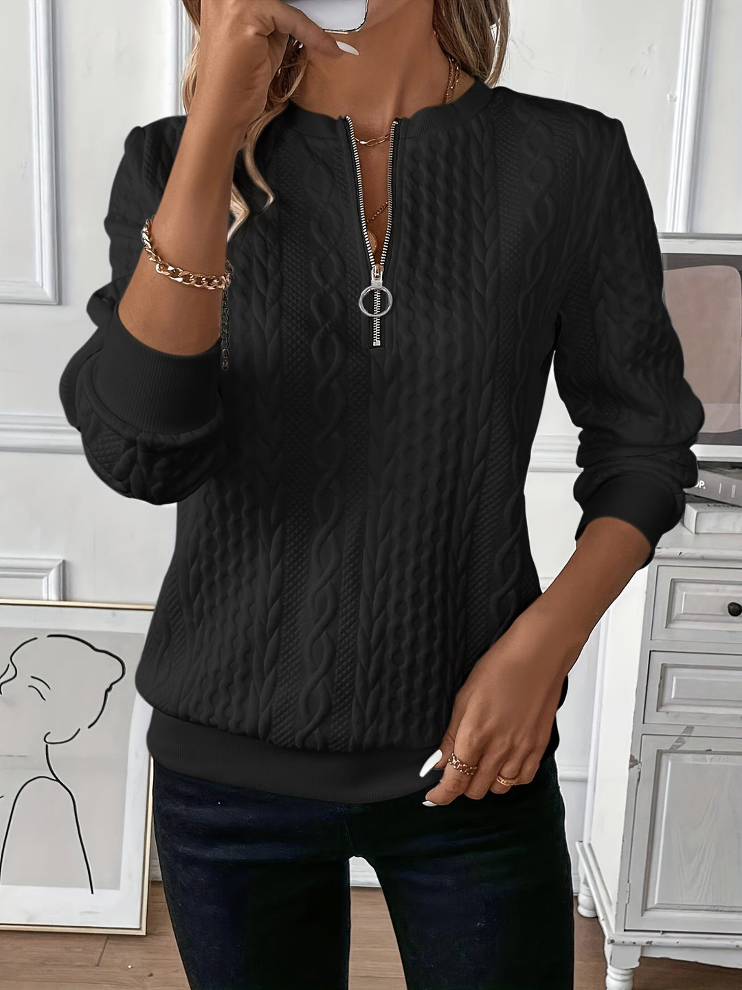 Fashion Canberra I Elena Textured Quarter-Zip Pullover