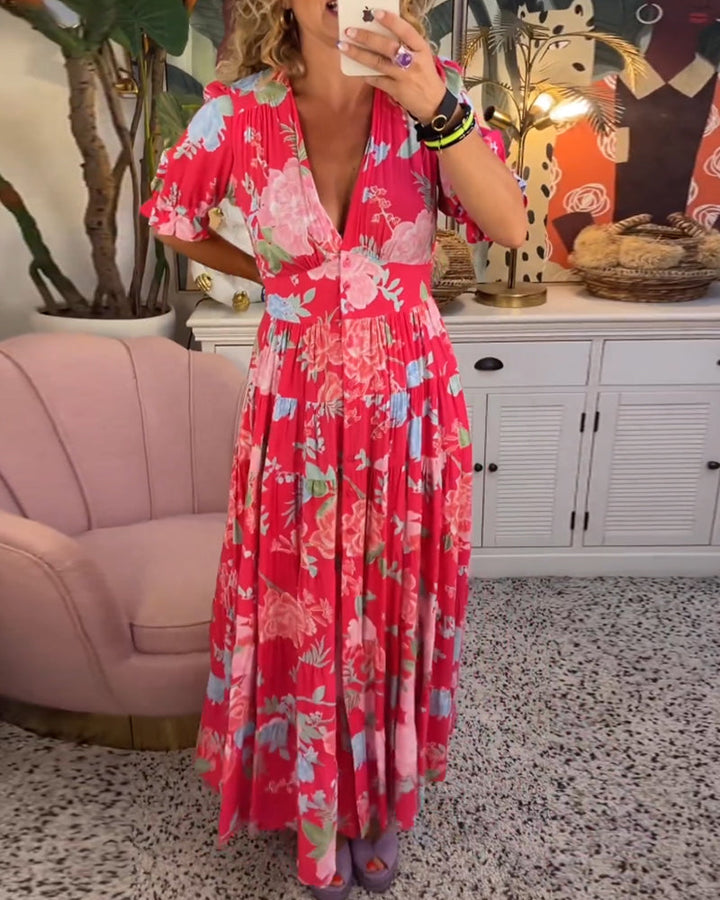 Fashion Canberra | Lila Floral Print V-neck Pocket Dress