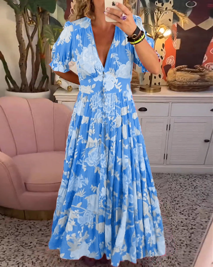 Fashion Canberra | Lila Floral Print V-neck Pocket Dress