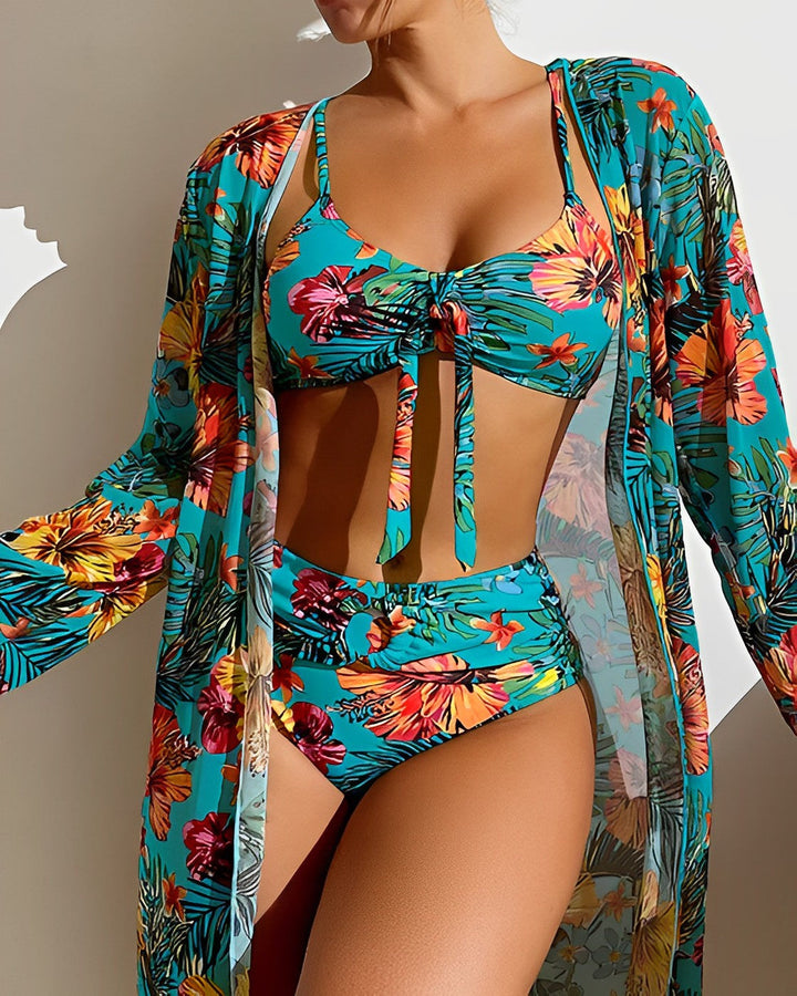 Fashion Canberra I Jamie Tropical Print Bikini Set with Cover-Up