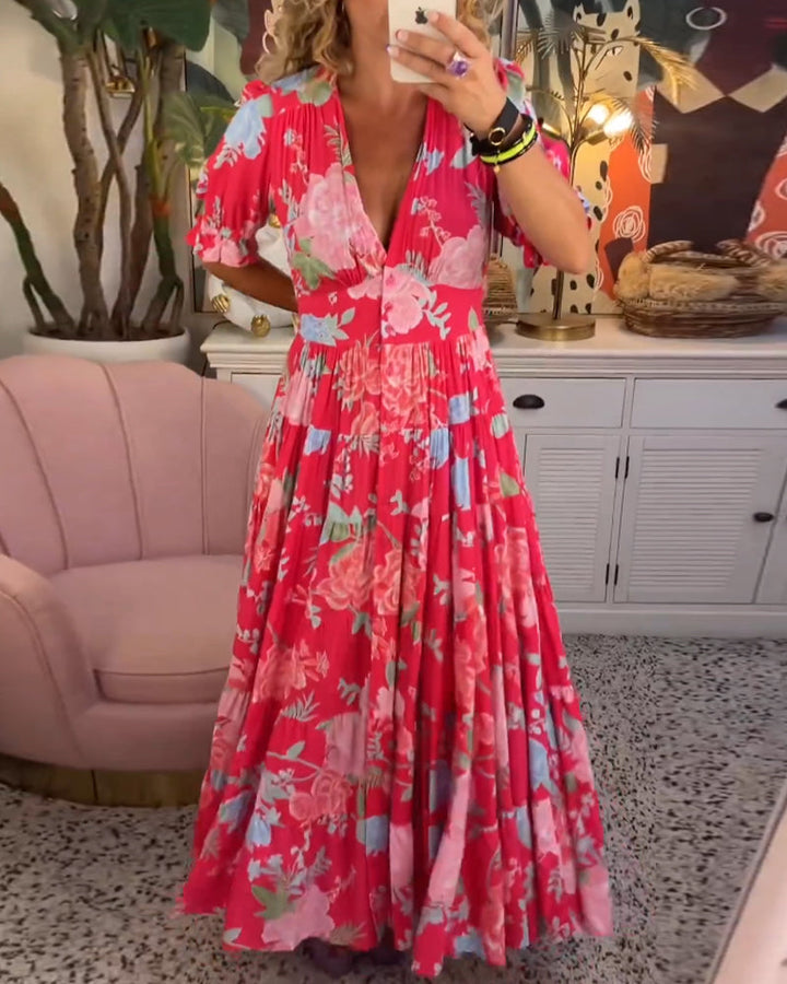 Fashion Canberra | Lila Floral Print V-neck Pocket Dress