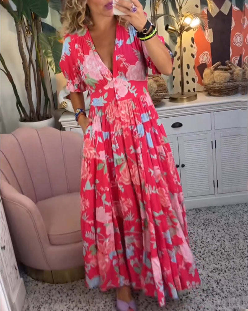 Fashion Canberra | Lila Floral Print V-neck Pocket Dress