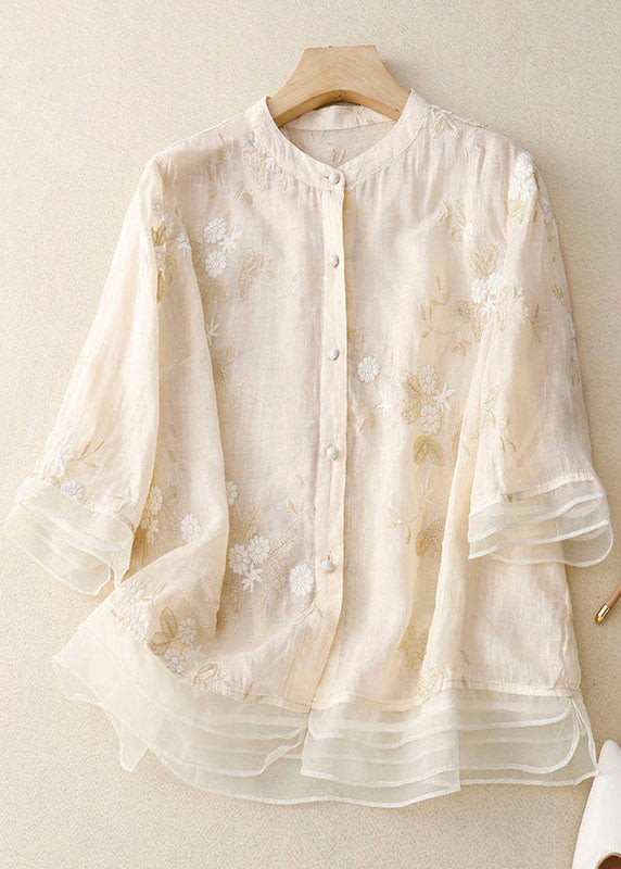 Fashion Canberra | Sarah Embroidered Cotton-Linen Blouse