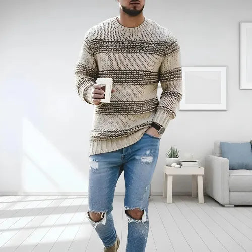 Fashion Canberra I  Harry Striped Chunky Knit Sweater