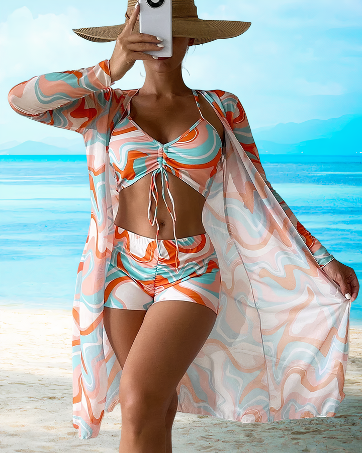 Fashion Canberra I Hawaii High-Waist Bikini Set with Cover-Up