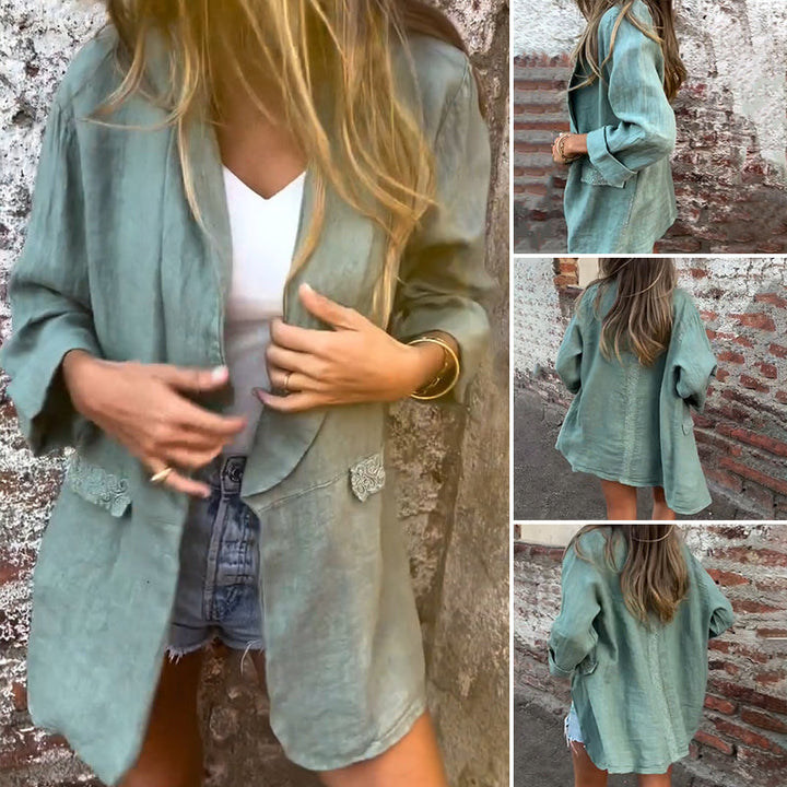 Fashion Canberra I Malena Cotton And Linen Open Front Blouse