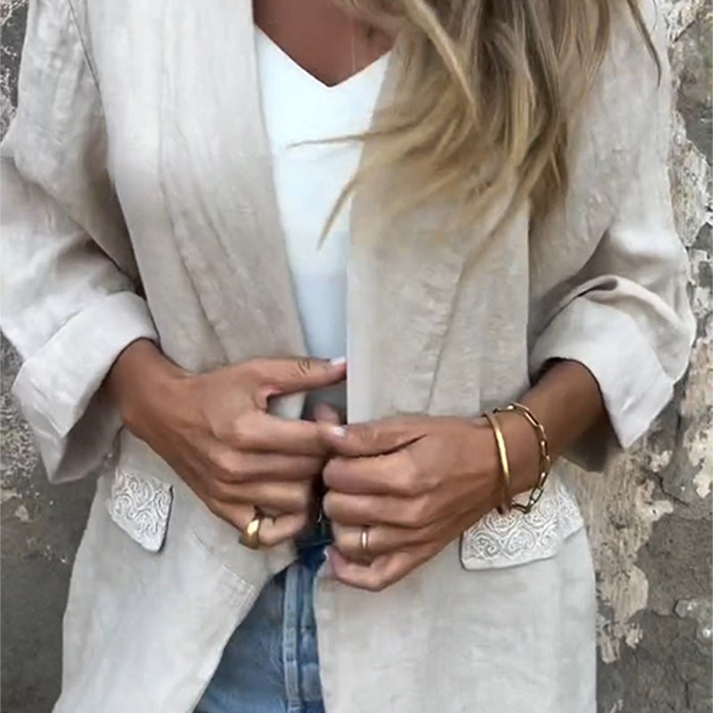 Fashion Canberra I Malena Cotton And Linen Open Front Blouse
